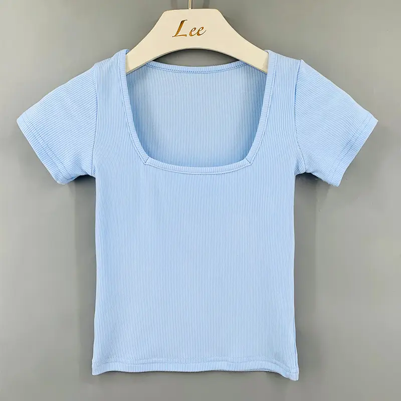 Women Blue Squared Top Crop Top Slim Fit - Image 4