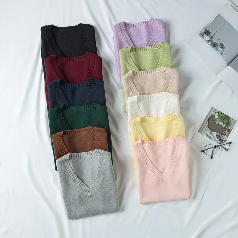 Pink Knitted Sleeveless V-Neck Vest for Women
