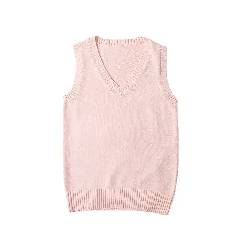 Pink Knitted Sleeveless V-Neck Vest for Women