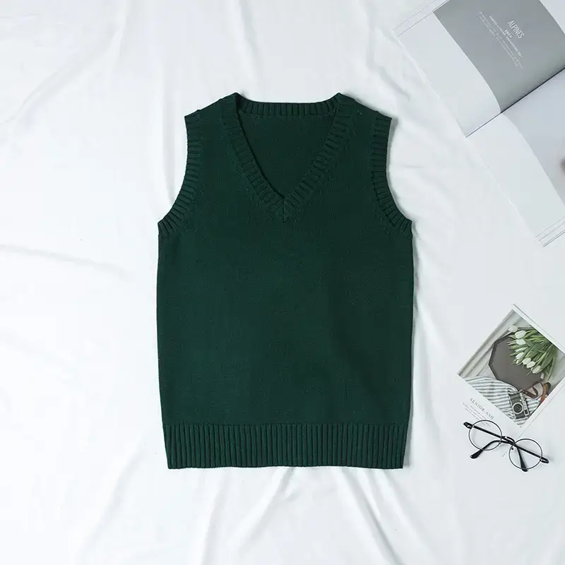Pink Knitted Sleeveless V-Neck Vest for Women