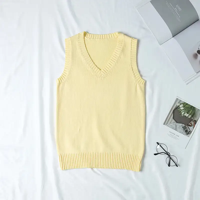 Pink Knitted Sleeveless V-Neck Vest for Women
