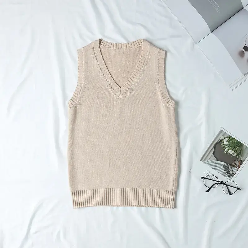 Pink Knitted Sleeveless V-Neck Vest for Women