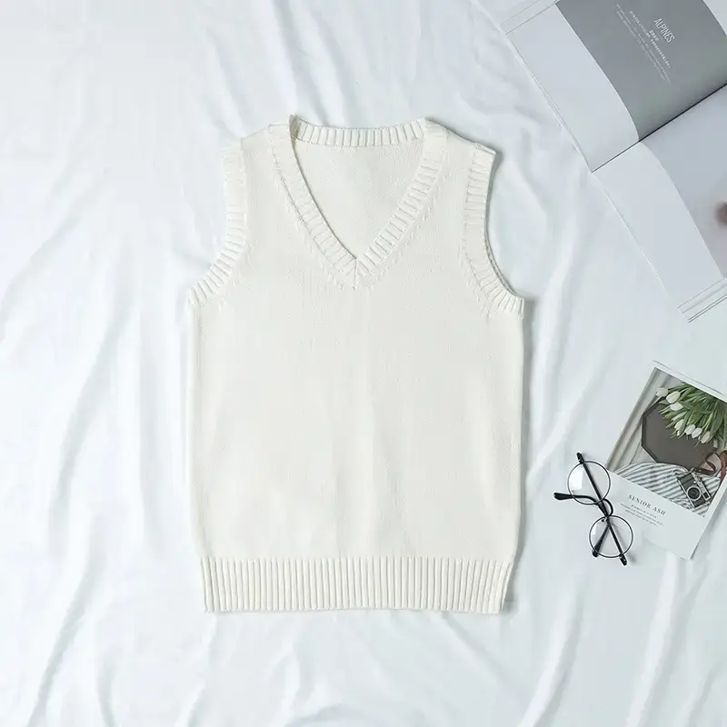 Pink Knitted Sleeveless V-Neck Vest for Women