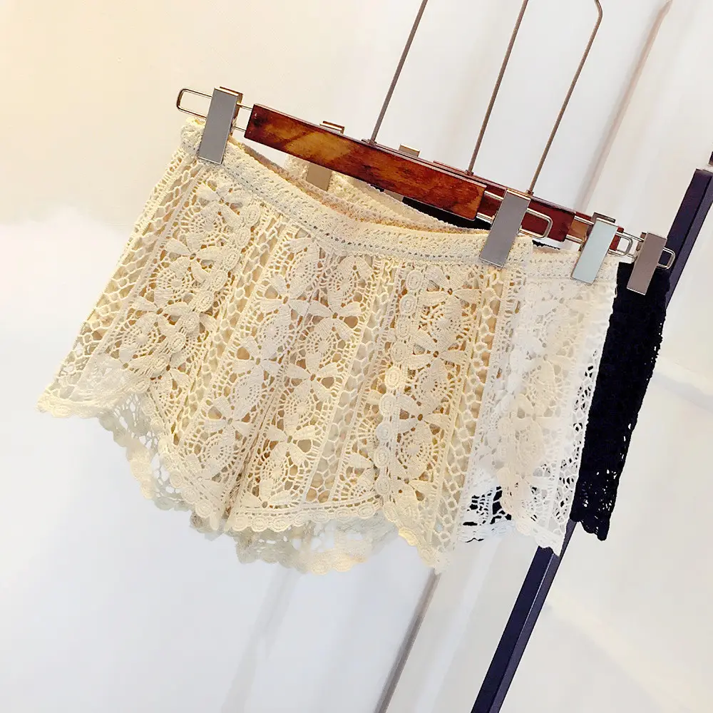 Women's White Embroidered Cotton Shorts F180 - Image 88