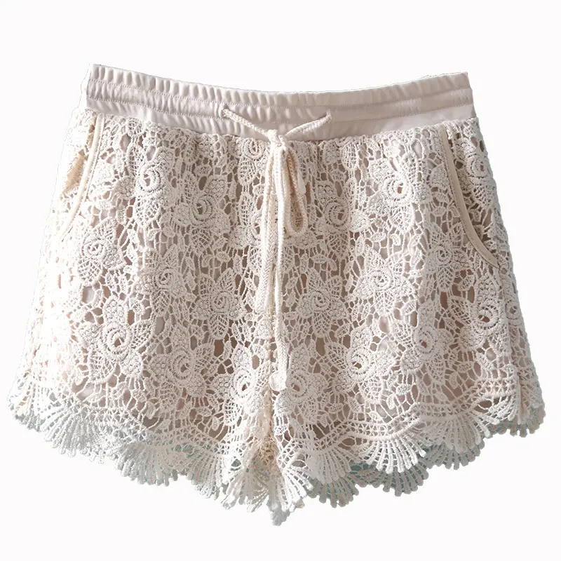 Women's White Embroidered Cotton Shorts F180 - Image 89