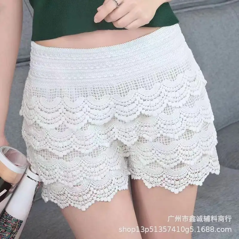 Women's White Embroidered Cotton Shorts F180 - Image 13