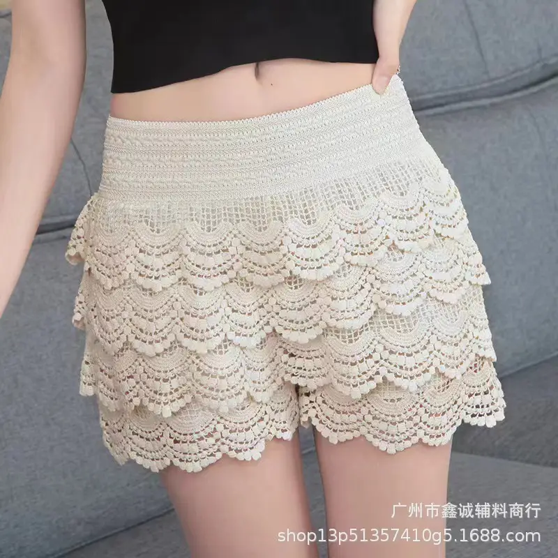 Women's White Embroidered Cotton Shorts F180 - Image 14