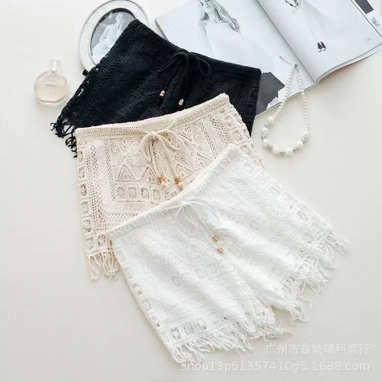 Women's White Embroidered Cotton Shorts F180 - Image 18
