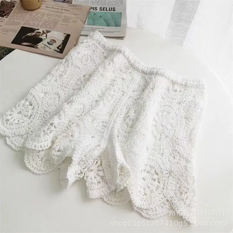Women's White Embroidered Cotton Shorts F180 - Image 19