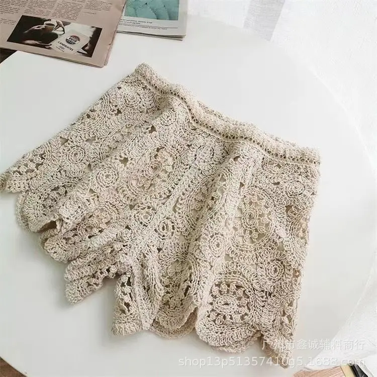 Women's White Embroidered Cotton Shorts F180 - Image 21
