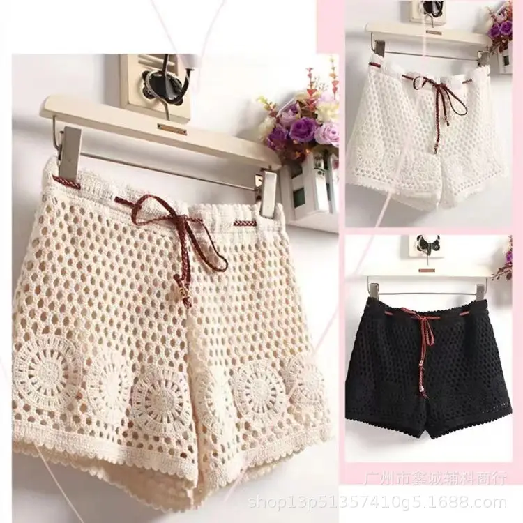 Women's White Embroidered Cotton Shorts F180 - Image 23