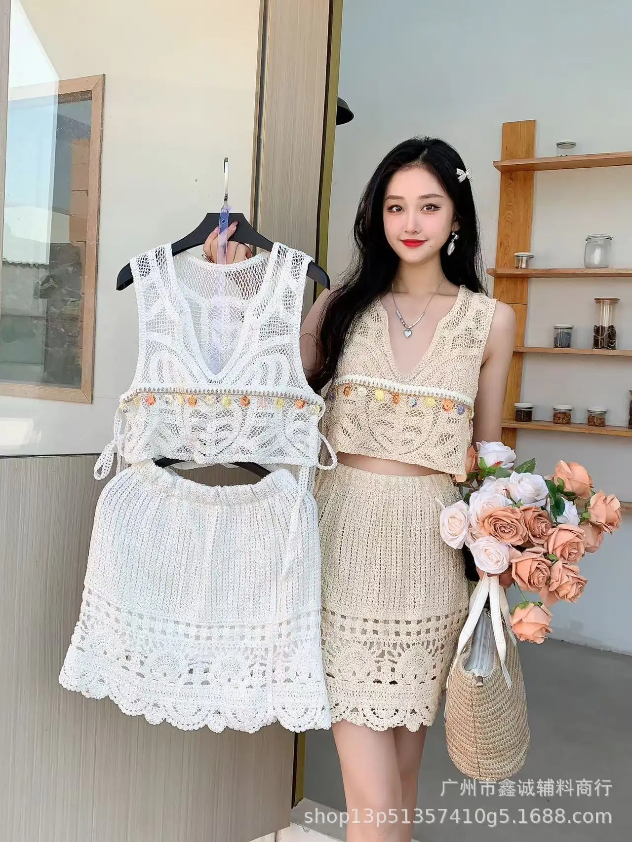 Women's White Embroidered Cotton Shorts F180 - Image 51