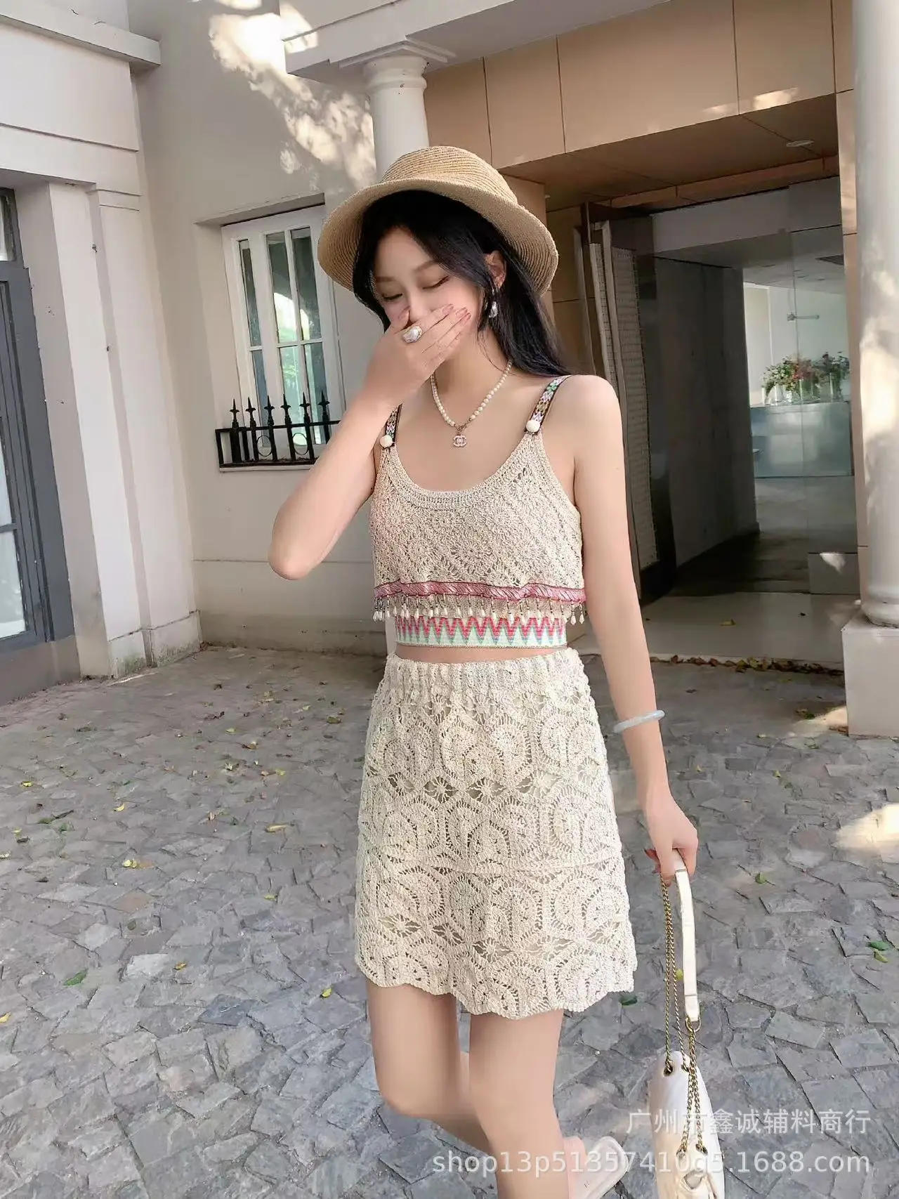 Women's White Embroidered Cotton Shorts F180 - Image 63