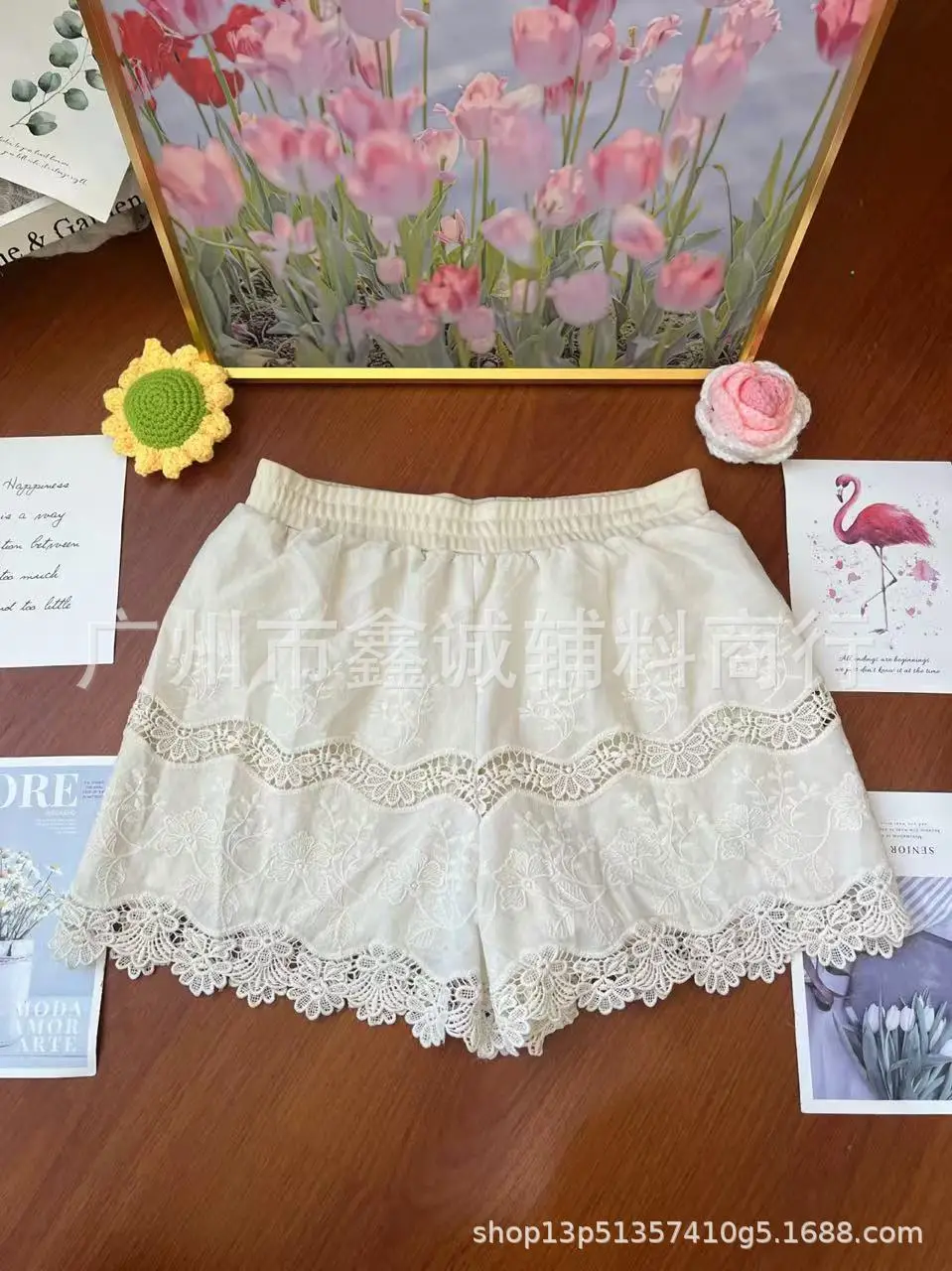 Women's White Embroidered Cotton Shorts F180 - Image 67
