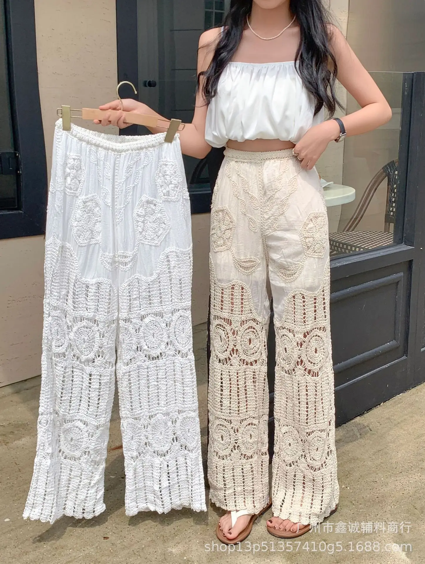Women's White Embroidered Cotton Shorts F180 - Image 74