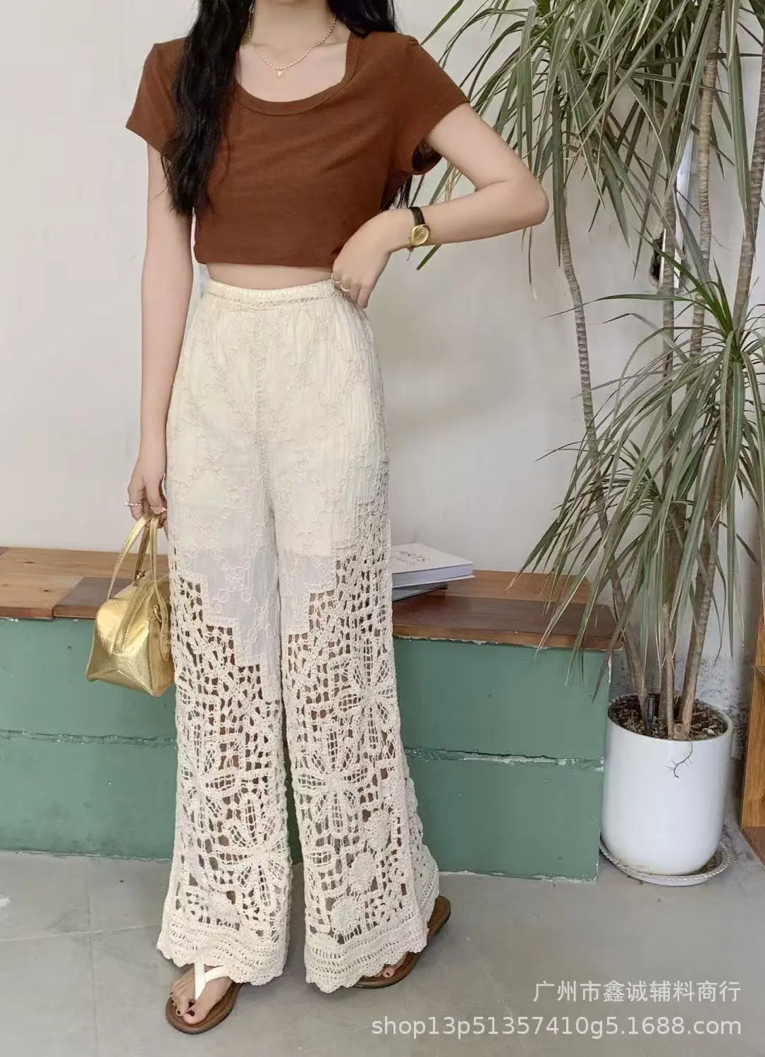 Women's White Embroidered Cotton Shorts F180 - Image 76