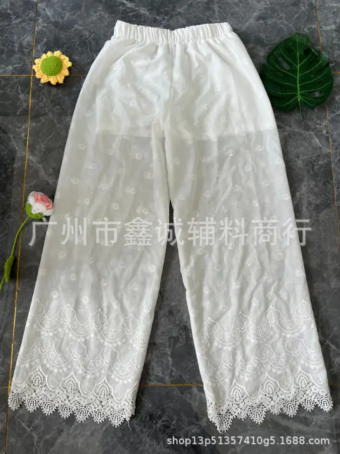 Women's White Embroidered Cotton Shorts F180 - Image 77