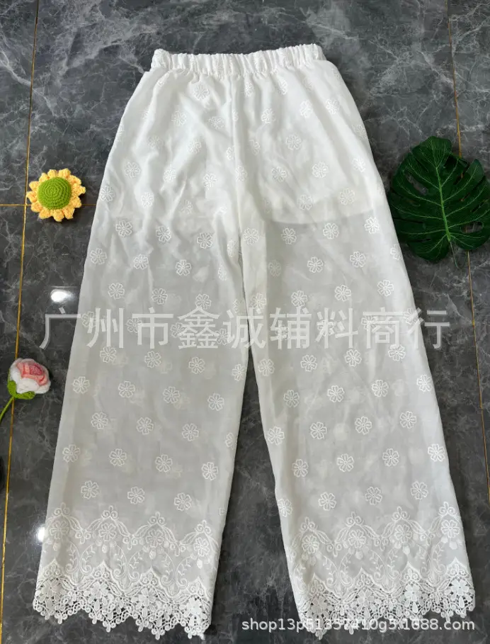 Women's White Embroidered Cotton Shorts F180 - Image 78