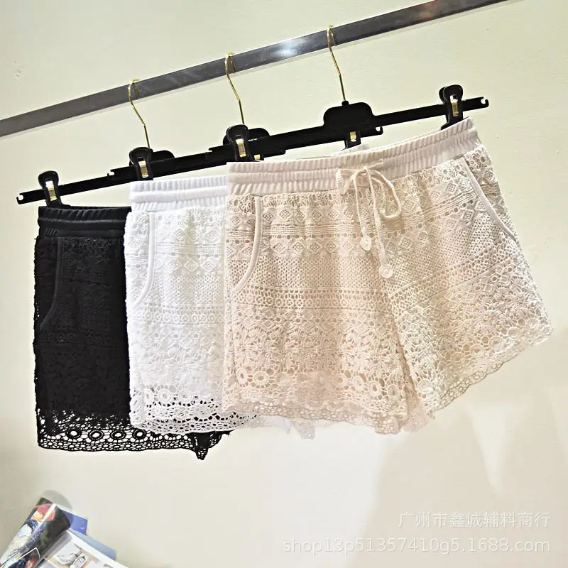 Women's White Embroidered Cotton Shorts F180 - Image 9