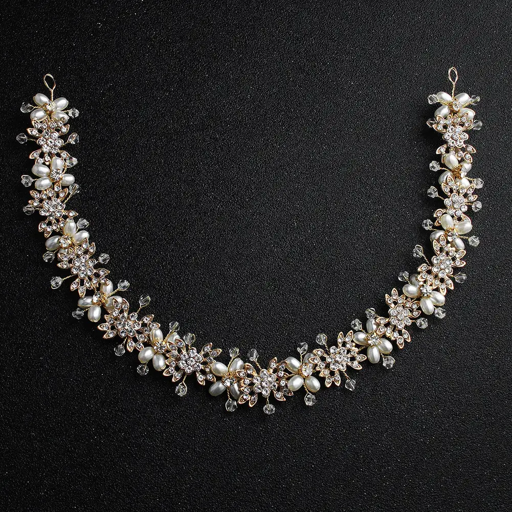 European Rhinestone Bridal Hair Band with Pearl Inlay - Image 5