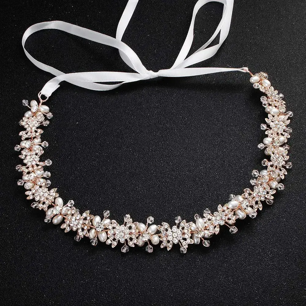 European Rhinestone Bridal Hair Band with Pearl Inlay - Image 6