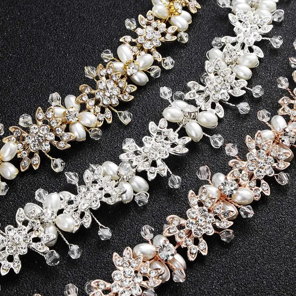 European Rhinestone Bridal Hair Band with Pearl Inlay - Image 7