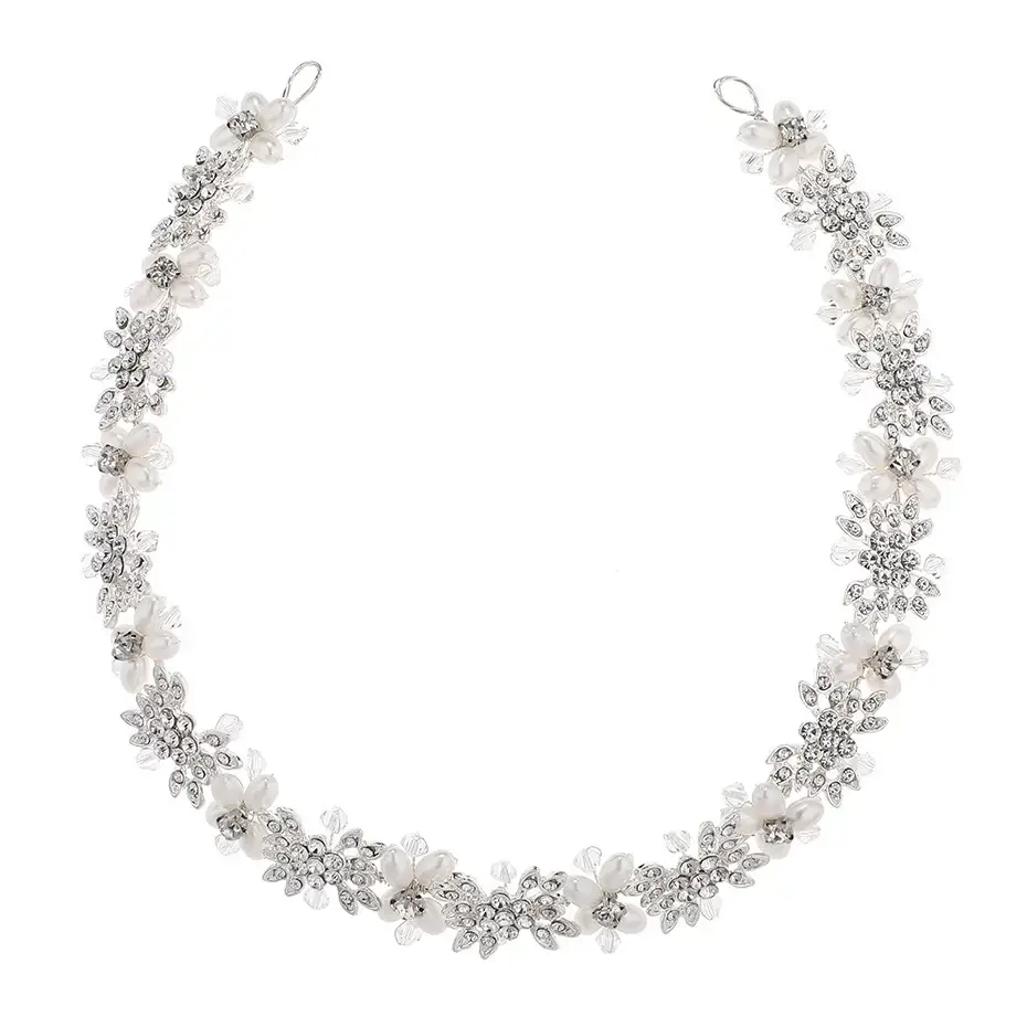 European Rhinestone Bridal Hair Band with Pearl Inlay - Image 8