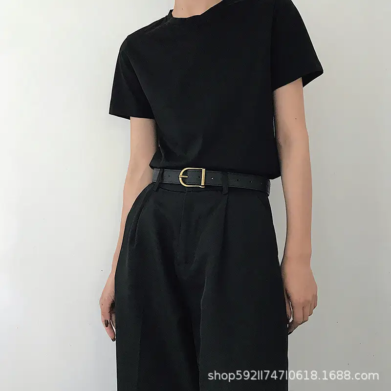 Black Leather Belt for Women with Gold Buckle - Image 5