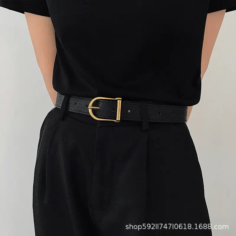 Black Leather Belt for Women with Gold Buckle - Image 6