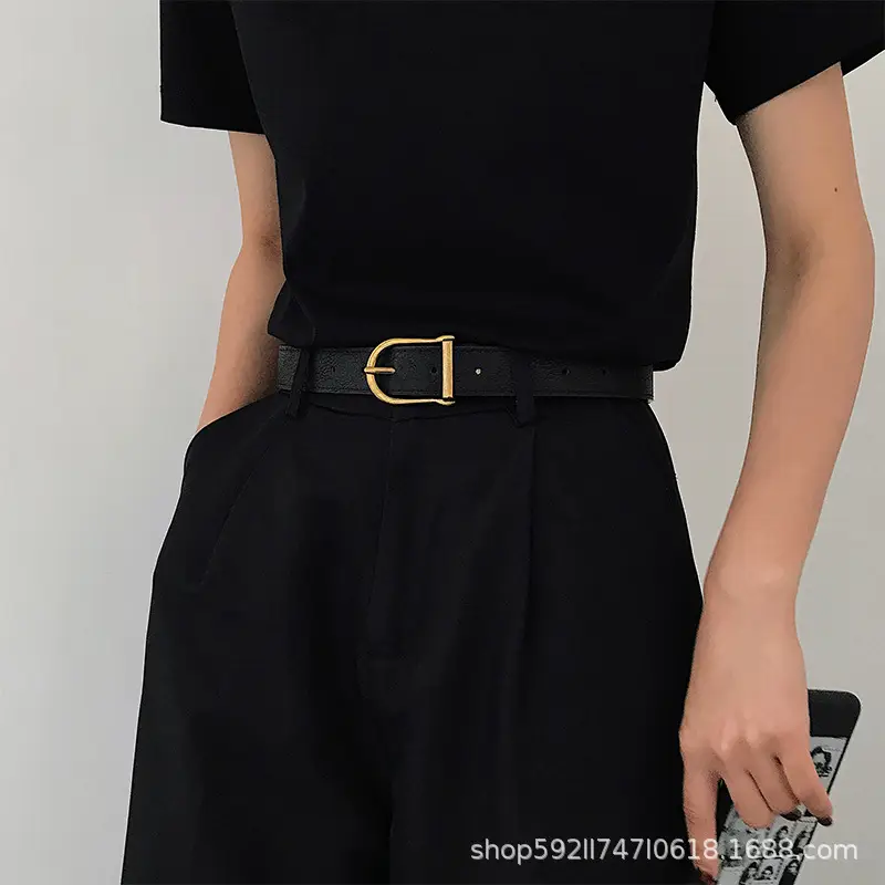Black Leather Belt for Women with Gold Buckle - Image 7