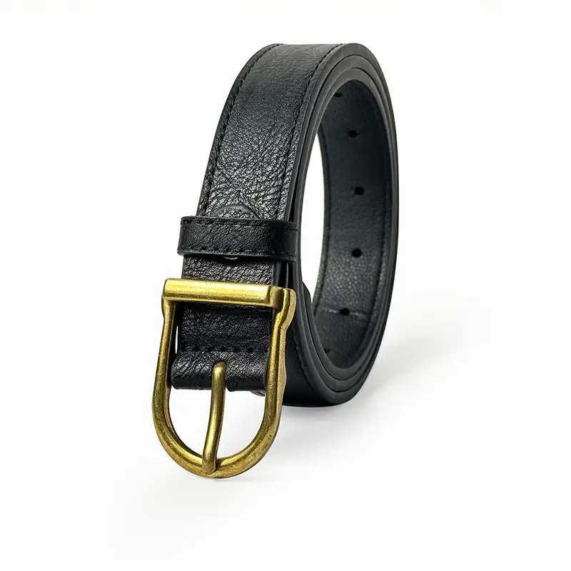 Black Leather Belt for Women with Gold Buckle - Image 8