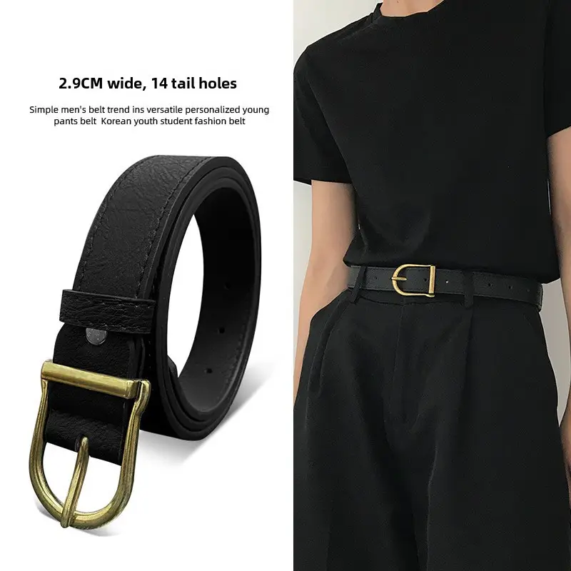 Black Leather Belt for Women with Gold Buckle