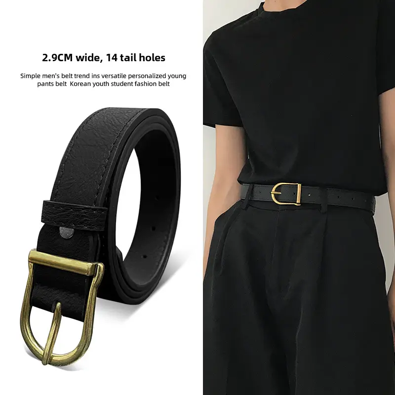 Black Leather Belt for Women with Gold Buckle - Image 2