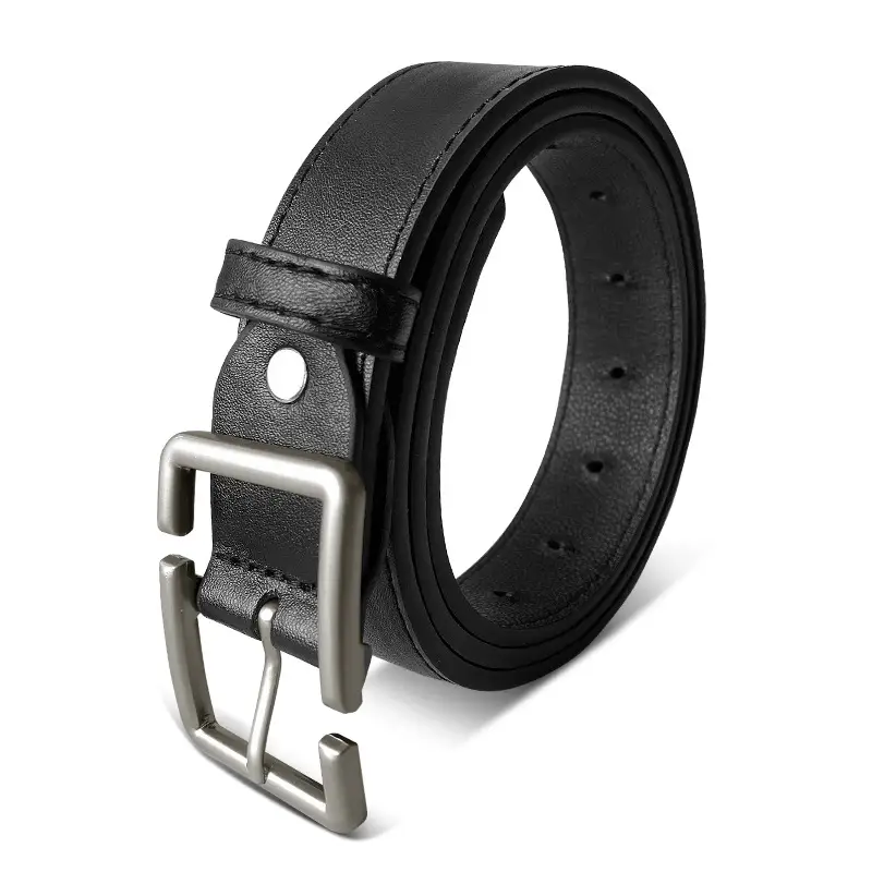 Men's Black Leather Belt with Silver Buckle - Image 6