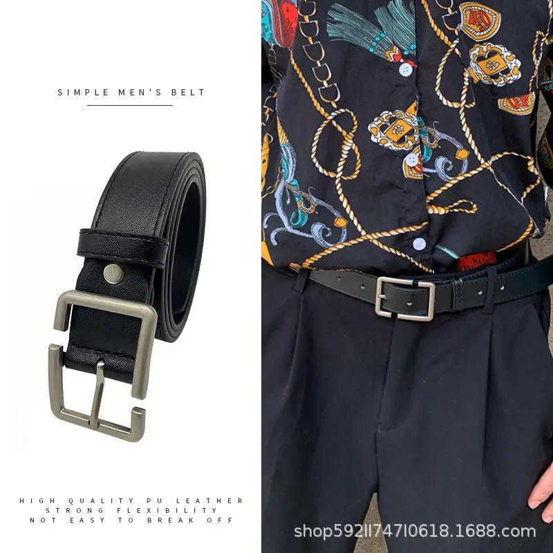 Men's Black Leather Belt with Silver Buckle