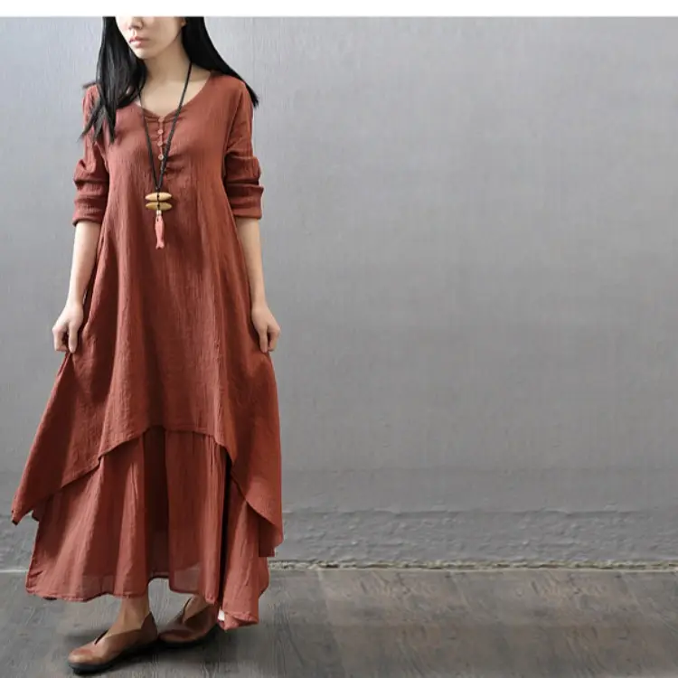 Long Flared Linen Dress with Tassel Detail - Image 4