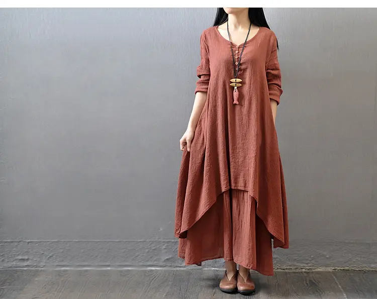 Long Flared Linen Dress with Tassel Detail — feature 13