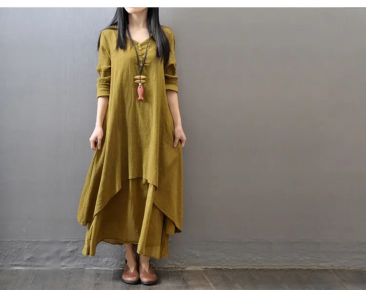 Long Flared Linen Dress with Tassel Detail — feature 6