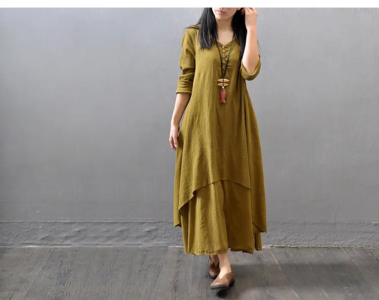 Long Flared Linen Dress with Tassel Detail — feature 9