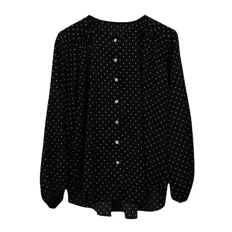 Women's Long Sleeve Polka Dot Chiffon Shirt Beige - Image 7