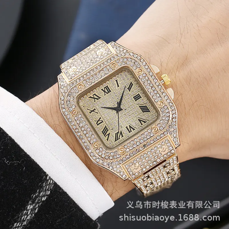 Cross-border square watch gypsophila steel band Diamond European and American men's Roman graduated gypsophila fashion quartz watch