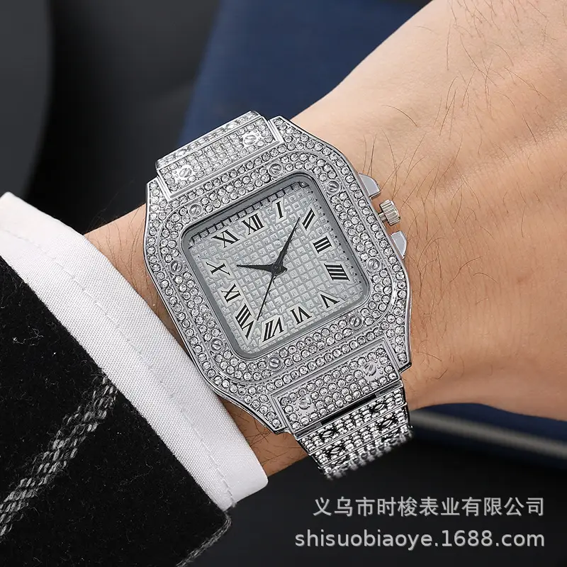 Cross-border square watch gypsophila steel band Diamond European and American men's Roman graduated gypsophila fashion quartz watch