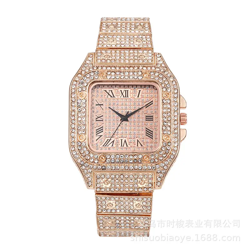 Cross-border square watch gypsophila steel band Diamond European and American men's Roman graduated gypsophila fashion quartz watch
