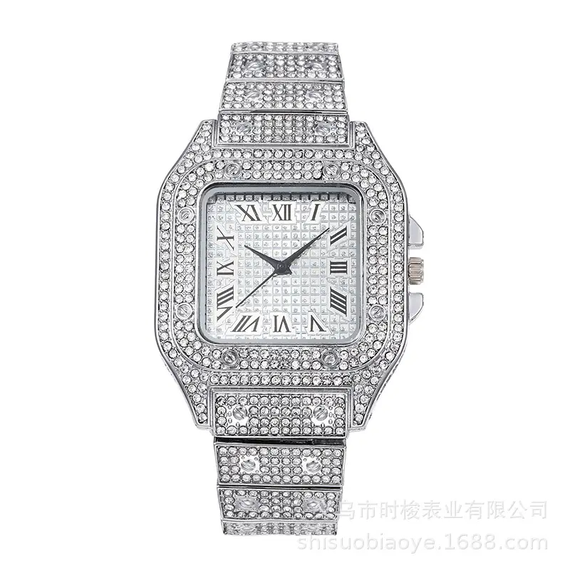 Cross-border square watch gypsophila steel band Diamond European and American men's Roman graduated gypsophila fashion quartz watch