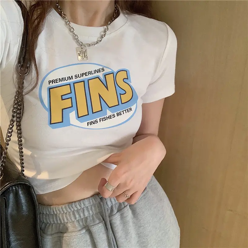 Women Printed FINS Short Crop Top Gray Pants Set - Image 5