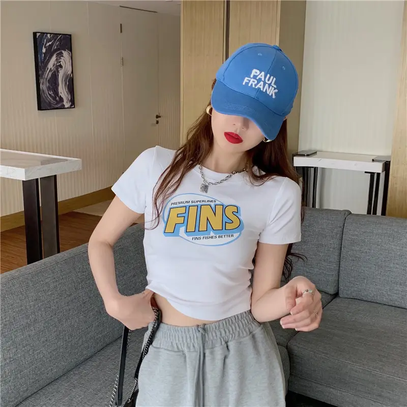 Women Printed FINS Short Crop Top Gray Pants Set — feature 2