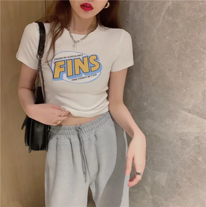 Women Printed FINS Short Crop Top Gray Pants Set — feature 3