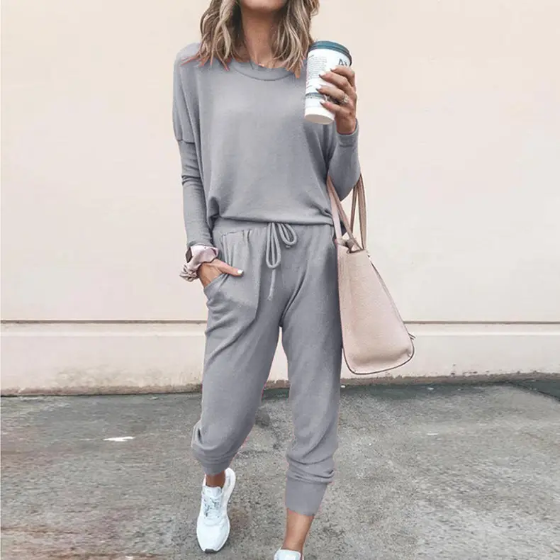 Women Pink Loose Fit Long Sleeve Sweatpants Set