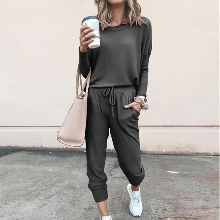 Women Pink Loose Fit Long Sleeve Sweatpants Set