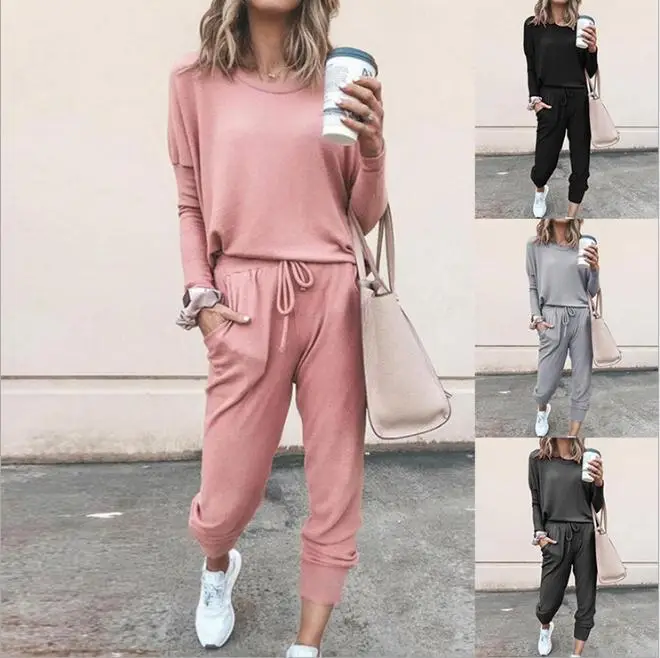 Women Pink Loose Fit Long Sleeve Sweatpants Set — feature 2